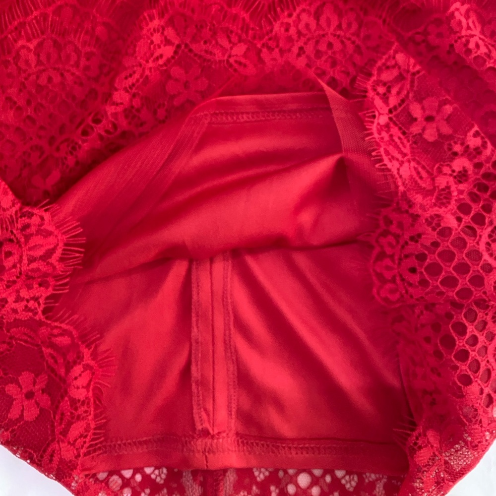 TADASHI SHOJI Cherry Red Chantilly Lace Bateau Neckline Sheath Dress SZ 6 - Picture 8 of 12